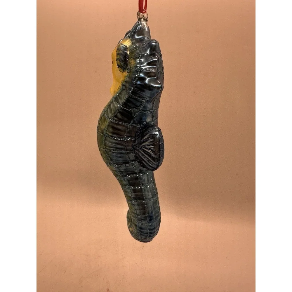 Blue Seahorse Glass Christmas Ornament 5.5